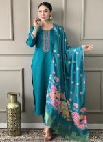 Roman Silk Sky Blue Traditional Wear Sequins Work Readymade Kurti Set